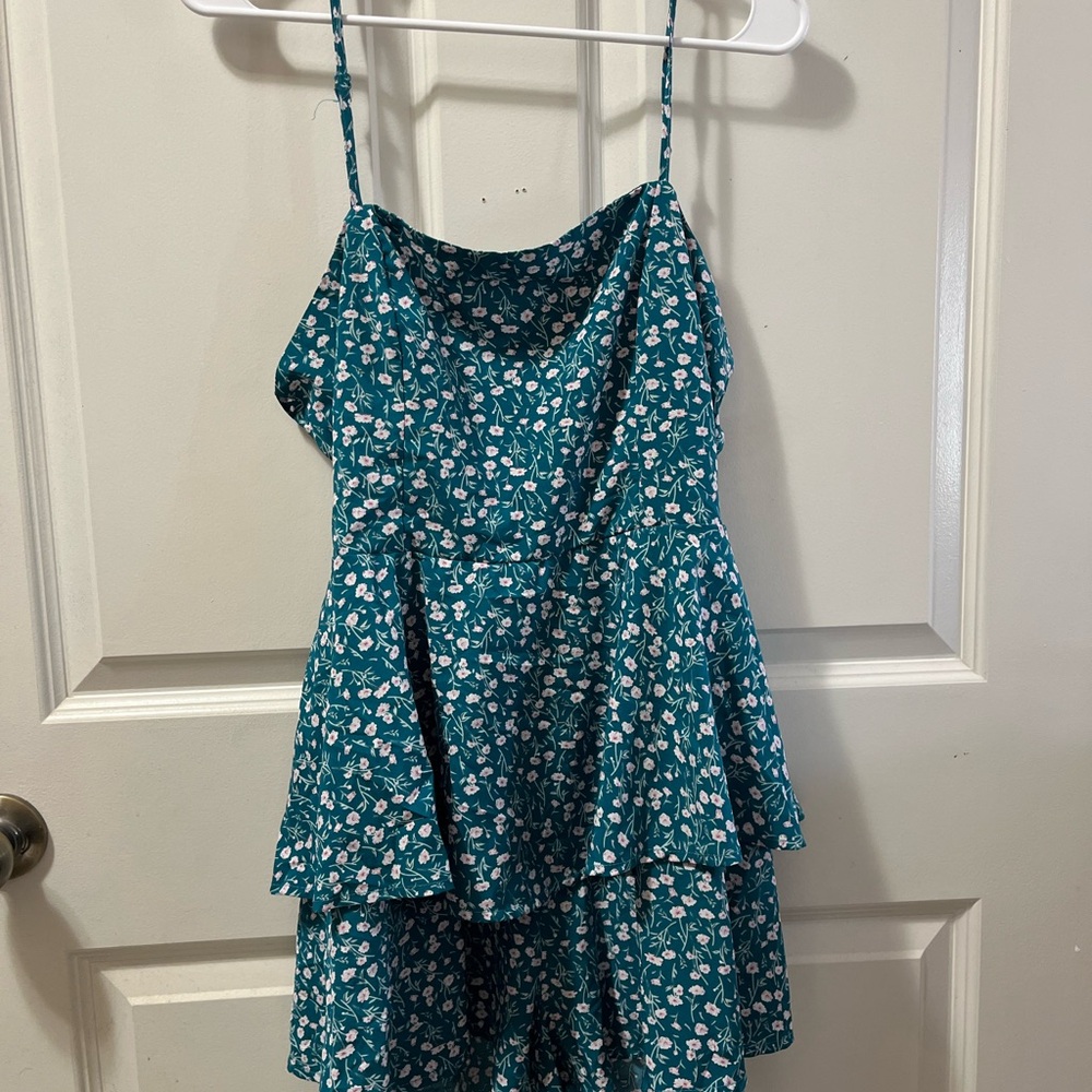 Floral Teal Spaghetti Strap Romper